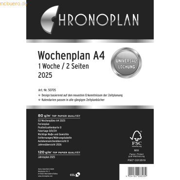 Chronoplan Wochenplan A4 1 Woche/2 Seiten 2025 von Chronoplan