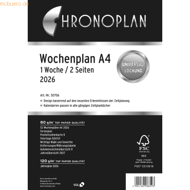 Chronoplan Wochenplan A4 1 Woche/2 Seiten Kalendarium 2016 weiß Chronoplan Wochenplan A4 1 Woche/2 Seiten Kalendarium 2016 weiß von Chronoplan