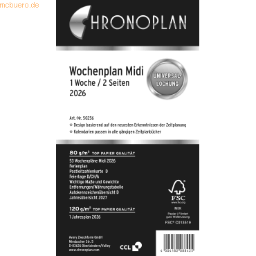 Chronoplan Wochenplan A6 Midi 1 Woche/2 Seiten Kalendarium 2026 Chronoplan Wochenplan A6 Midi 1 Woche/2 Seiten Kalendarium 2026 von Chronoplan