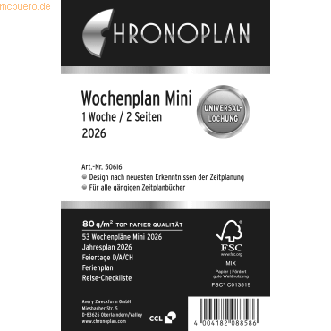 Chronoplan Wochenplan Mini 1 Woche/2 Seiten Kalendarium 2016 weiß Chronoplan Wochenplan Mini 1 Woche/2 Seiten Kalendarium 2016 weiß von Chronoplan