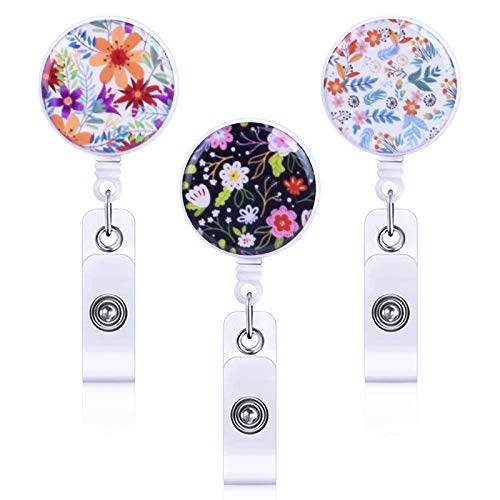 Chstarina Blumenmuster Ausweishalter mit Clip,Ausweis jojo Kartenhalter Ausweishülle Schlüsselanhänger Ausziehbar Schlüsselkette mit Schlüsselband Ausziehbar Retractable Badge Mit Reißfester Schnur von Chstarina
