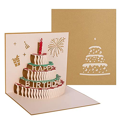 3D Pop Up Grußkarten Geburtstag, Geburtstagskarte mit Schönen Papier-Cut und Umschlag, Geschenk für Ihre Familie, Freunde und Liebhaber Special (Gold) von Chutoral