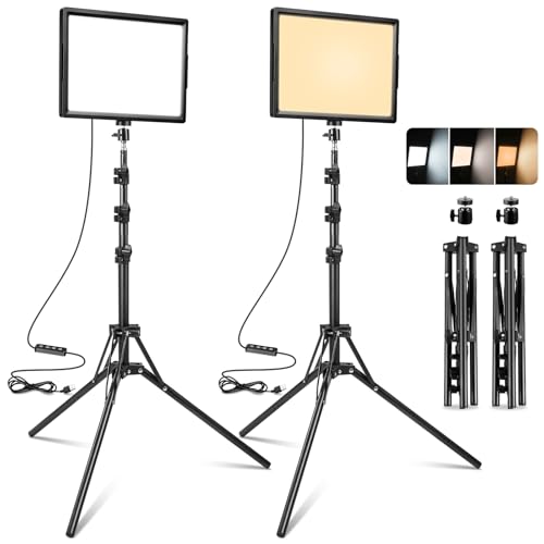 LED-Dauerlicht 2-Pack, Zweifarbig 2800-6500K Dimmbares USB Foto-Videoleuchte, 173cm Fotografie-Beleuchtungsset mit Stativständer für Studios, YouTube TikTok Videoaufnahmen, Spiele-Streaming von Ci-Fotto