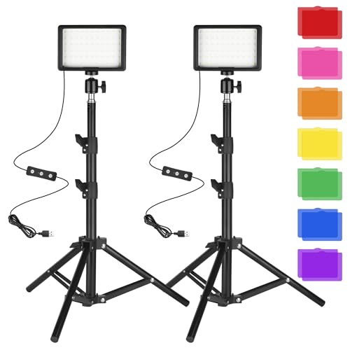 Ci-Fotto LED Fotolicht Video Licht 2-Pack, Dimmbare 5600K USB LED-Videoleuchte Dauerlicht die Fotografie mit Stativ und Farbfiltern für Fotostudios, YouTube, TikTok, Videoaufzeichnung, Game-Streaming von Ci-Fotto