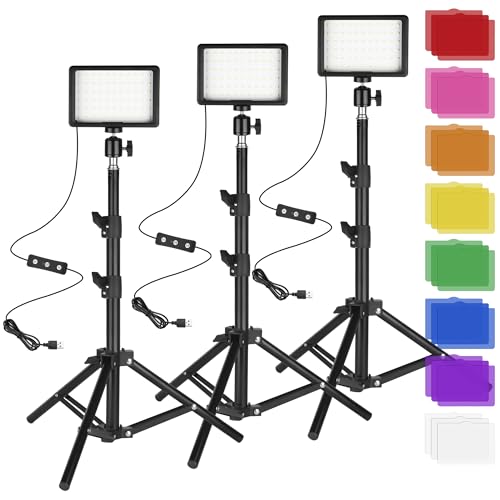 Ci-Fotto LED Fotolicht Video Licht 3-Pack, Dimmbare 5600K USB LED-Videoleuchte Dauerlicht die Fotografie mit Stativ und Farbfiltern für Fotostudios, YouTube, TikTok, Videoaufzeichnung, Game-Streaming von Ci-Fotto