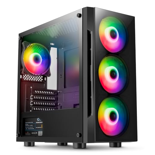 CiT Flash ARGB PC-Gaming-Gehäuse, Micro-ATX, 4 x 120 mm ARGB-Regenbogen-Lüfter im Lieferumfang enthalten, gehärtetes Glas, LED-Taste, Unterstützung für 8 Lüfter, Wasserkühlung bereit | Schwarz CiT Flash ARGB PC-Gaming-Gehäuse, Micro-ATX, 4 x 120 mm ARGB-Regenbogen-Lüfter im Lieferumfang enthalten, gehärtetes Glas, LED-Taste, Unterstützung für 8 Lüfter, Wasserkühlung bereit | Schwarz von CiT