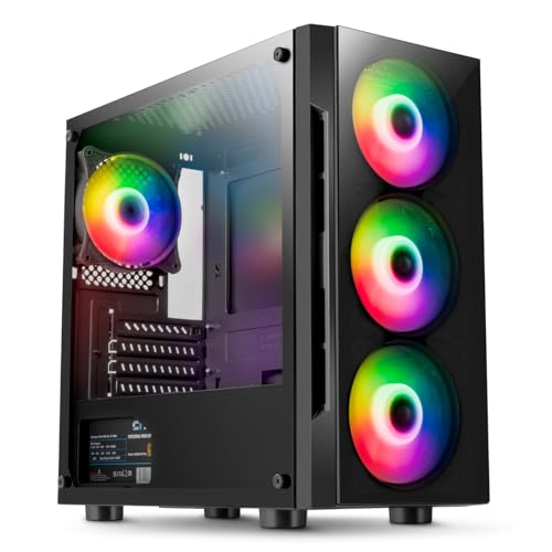 CiT Flash ARGB PC-Gaming-Gehäuse, Micro-ATX, 4 x 120 mm ARGB Regenbogen-Lüfter inklusive, gehärtetes Glas, LED-Taste, 8 Lüfterunterstützung, Wasserkühlung bereit | Schwarz von CiT