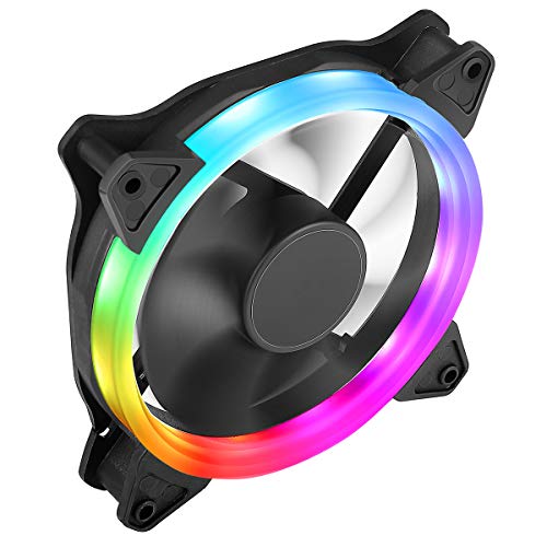 CiT Rainbow Ring PC-Lüfter 120 mm, Lüftergeschwindigkeit: 1200 U/min, hydraulisches Lager, 16 LEDs, 7 Flügel, 3-polige oder 4-polige Leistung, hohe Leistung, einfache Kompatibilität und zuverlässiger Lüfter für Computergehäuse, Schwarz von CiT