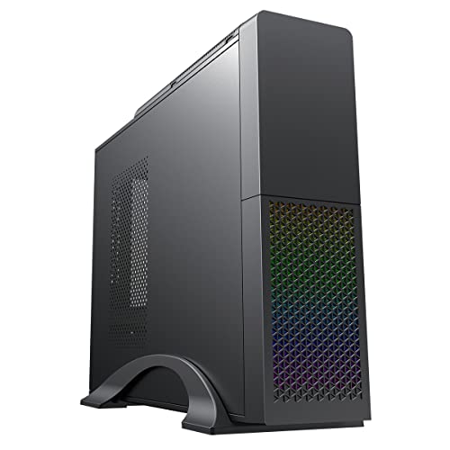CiT S015B Micro-ATX Desktop-PC-Gehäuse mit RGB Regenbogen-Front-LED, 1 x 8 cm schwarzer Lüfter Oben und CiT 300 W Micro-ATX Netzteil (M-300U) im Lieferumfang enthalten | Schwarz von CiT