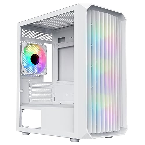 CiT Saturn Airflow Micro-ATX PC-Gaming-Gehäuse M/ATX mit Frontgrill & Mesh-Frontplatte & Seitenteil aus gehärtetem Glas mit 3 Infinity ARGB-Lüftern vorne & 1 Infinity ARGB-Lüfter hinten | Weiß von CiT