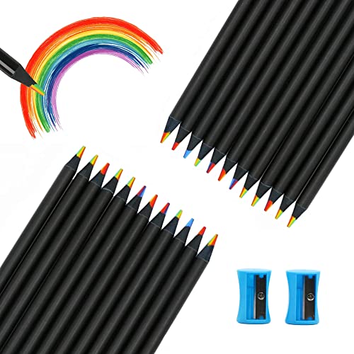 Regenbogenstift, 24 Stücke Regenbogen Bleistifte mit 2 Anspitzer, Buntstifte Erwachsene, Farbstifte Set für Kunst Zeichnung Färbung Skizzieren von CiciIng