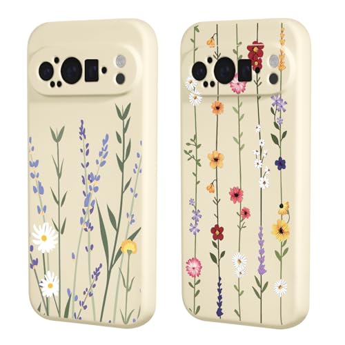 Ciciber Ttusy 2 Stück Hülle für Google Pixel 9 Pro XL Handyhülle Silikon mit Muster Blumen Matte Case Stoßfest Dünn Ästhetik Frauen Mädchen Weich TPU Schutzhülle Tasche für Google Pixel 9 Pro XL,03 von Ciciber Ttusy