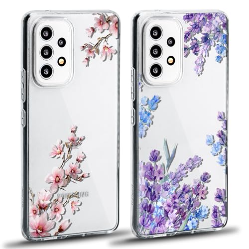 Ciciber Ttusy 2 Stück Hülle für Samsung Galaxy A33 5G, Transparent Handyhülle mit Muster Blumen Case Stoßfest Dünn Aesthetic Frauen Mädchen Weich Silikon Klar TPU Schutzhülle für Samsung A33 5G von Ciciber Ttusy