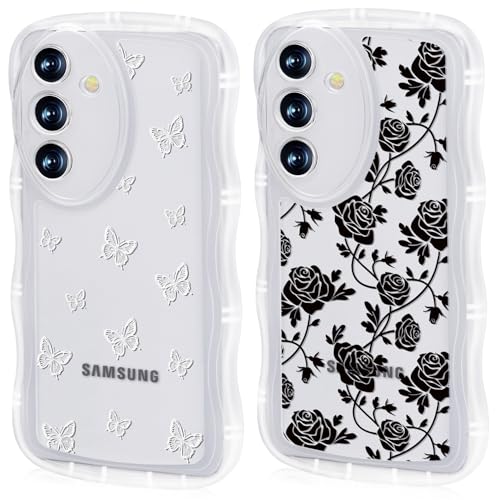 Ciciber Ttusy 2 Stück Hülle für Samsung Galaxy A55 5G, Transparent Handyhülle mit Muster Blumen Case Stoßfest Dünn Aesthetic Frauen Mädchen Weich Silikon Klar TPU Schutzhülle für Samsung A55 5G von Ciciber Ttusy