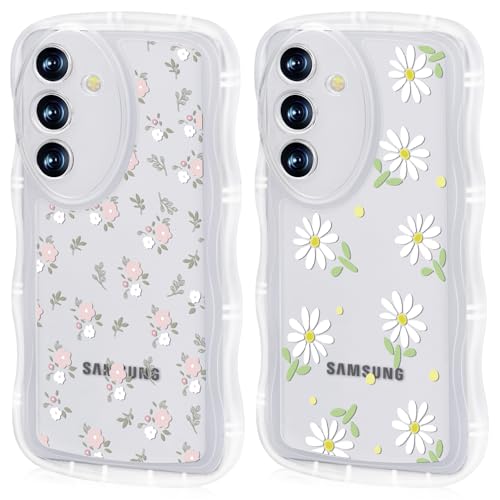 Ciciber Ttusy 2 Stück Hülle für Samsung Galaxy A55 5G, Transparent Handyhülle mit Muster Blumen Case Stoßfest Dünn Aesthetic Frauen Mädchen Weich Silikon Klar TPU Schutzhülle für Samsung A55 5G von Ciciber Ttusy