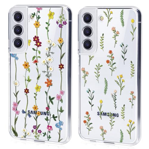 Ciciber Ttusy 2 Stück Hülle für Samsung Galaxy S22, Transparent Handyhülle mit Muster Blumen Case Stoßfest Dünn Aesthetic Frauen Mädchen Weich Silikon Klar TPU Schutzhülle für Samsung S22 von Ciciber Ttusy