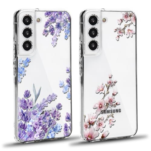 Ciciber Ttusy 2 Stück Hülle für Samsung Galaxy S22, Transparent Handyhülle mit Muster Blumen Case Stoßfest Dünn Aesthetic Frauen Mädchen Weich Silikon Klar TPU Schutzhülle für Samsung S22 5G von Ciciber Ttusy
