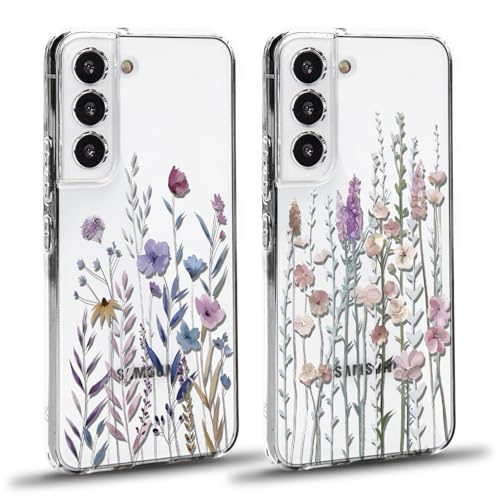 Ciciber Ttusy 2 Stück Hülle für Samsung Galaxy S22, Transparent Handyhülle mit Muster Blumen Case Stoßfest Dünn Aesthetic Frauen Mädchen Weich Silikon Klar TPU Schutzhülle für Samsung S22 5G von Ciciber Ttusy