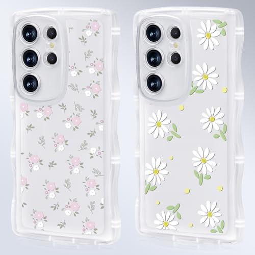 Ciciber Ttusy 2 Stück Hülle für Samsung Galaxy S22 Ultra, Transparent Handyhülle mit Muster Blumen Case Stoßfest Dünn Aesthetic Frauen Mädchen Weich Silikon Klar TPU Schutzhülle für Samsung S22 Ultra von Ciciber Ttusy
