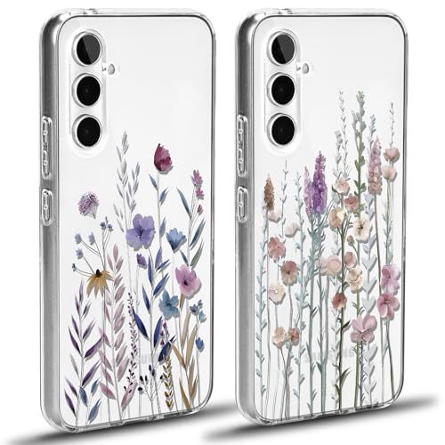 Ciciber Ttusy 2 Stück Hülle für Samsung Galaxy S23 FE, Transparent Handyhülle mit Muster Blumen Case Stoßfest Dünn Aesthetic Frauen Mädchen Weich Silikon Klar TPU Schutzhülle für Samsung S23 FE von Ciciber Ttusy
