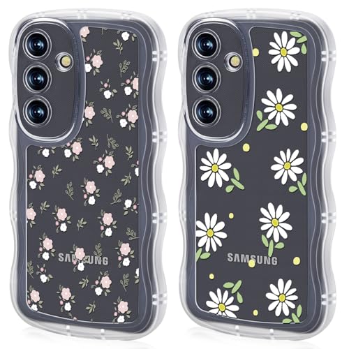 Ciciber Ttusy 2 Stück Hülle für Samsung Galaxy S23 FE, Transparent Handyhülle mit Muster Blumen Case Stoßfest Dünn Aesthetic Frauen Mädchen Weich Silikon Klar TPU Schutzhülle für Samsung S23 FE von Ciciber Ttusy