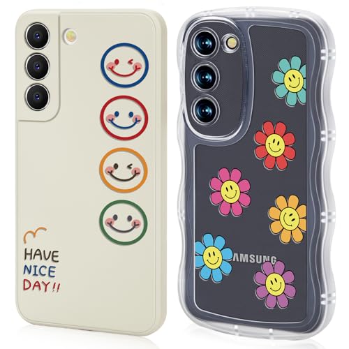 Ciciber Ttusy 2 Stück Hülle für Samsung Galaxy S23 Plus, Transparent Handyhülle mit Muster Lächelndes Gesicht Case Stoßfest Dünn Aesthetic Mädchen Weich Klar TPU Schutzhülle für Samsung S23 Plus von Ciciber Ttusy