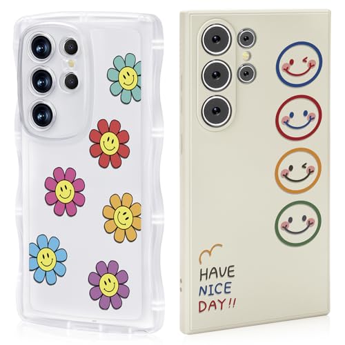 Ciciber Ttusy 2 Stück Hülle für Samsung Galaxy S23 Ultra, Transparent Handyhülle mit Muster Lächelndes Gesicht Case Stoßfest Dünn Aesthetic Mädchen Weich Klar TPU Schutzhülle für Samsung S23 Ultra von Ciciber Ttusy