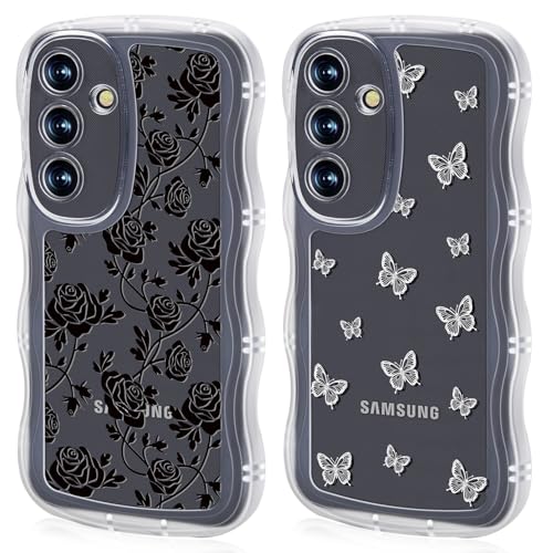 Ciciber Ttusy 2 Stück Hülle für Samsung Galaxy S24, Transparent Handyhülle mit Muster Blumen Case Stoßfest Dünn Aesthetic Frauen Mädchen Weich Silikon Klar TPU Schutzhülle für Samsung S24 von Ciciber Ttusy