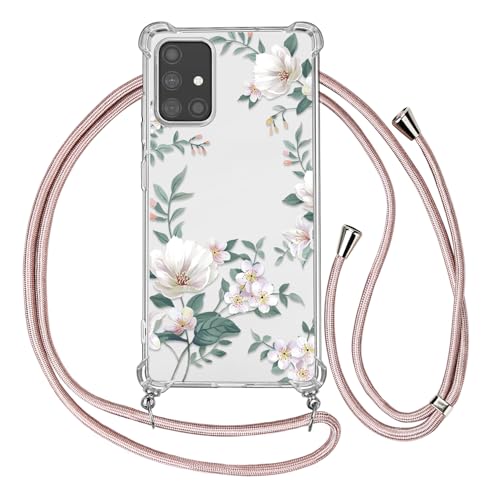 Ciciber Ttusy Handykette Hülle für Samsung Galaxy A51 4G mit Band, Durchsichtig Muster Blumen Case Weiches Silikon Schutzhülle mit Kordel zum Umhängen Necklace HandyHülle für Samsung A51 4G, 03 von Ciciber Ttusy