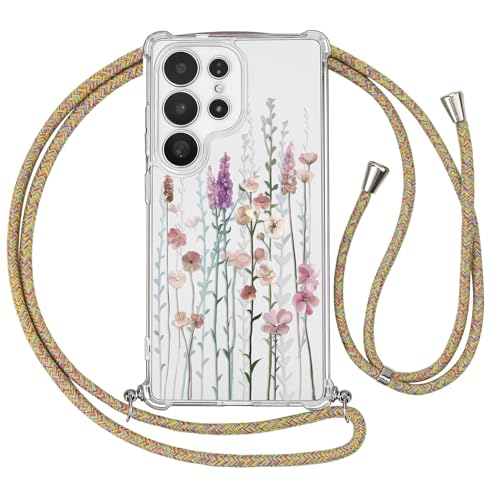 Ciciber Ttusy Handykette Hülle für Samsung Galaxy S23 Ultra mit Band, Durchsichtig Muster Blumen Case Weiches Silikon Schutzhülle mit Kordel zum Umhängen Necklace HandyHülle für Samsung S23 Ultra, 02 von Ciciber Ttusy