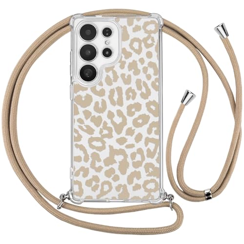 Ciciber Ttusy Handykette Hülle für Samsung Galaxy S23 Ultra mit Band, Durchsichtig Muster Leopard Case Weiches Silikon Schutzhülle mit Kordel zum Umhängen Necklace HandyHülle für Samsung S23 Ultra, 06 von Ciciber Ttusy