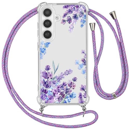 Ciciber Ttusy Handykette Hülle für Samsung Galaxy S24 Plus mit Band, Durchsichtig Muster Blumen Case Weiches Silikon Schutzhülle mit Kordel zum Umhängen Necklace HandyHülle für Samsung S24 Plus, 01 von Ciciber Ttusy