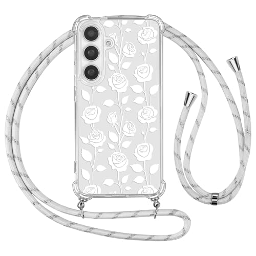 Ciciber Ttusy Handykette Hülle für Samsung Galaxy S24 Plus mit Band, Durchsichtig Muster Blumen Case Weiches Silikon Schutzhülle mit Kordel zum Umhängen Necklace HandyHülle für Samsung S24 Plus, 05 von Ciciber Ttusy