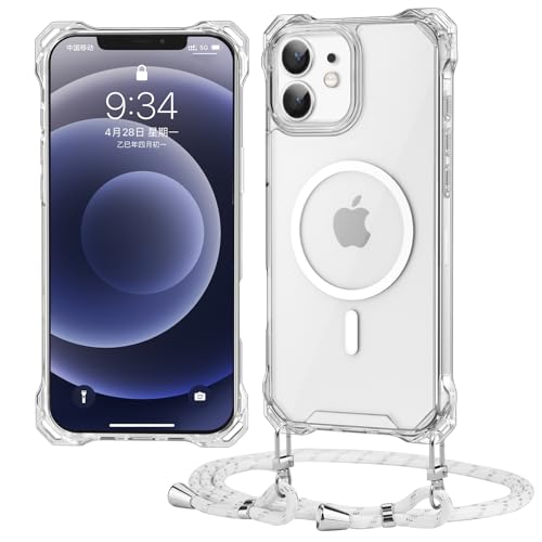 Ciciber Ttusy Handykette Hülle für iPhone 12/12 Pro mit Band, Transparente Blumen Magnetisch Handyhülle [Kompatibel mit Magsafe] mit Kordel zum Umhängen Necklace Hülle für iPhone 12/12 Pro - Weiß von Ciciber Ttusy