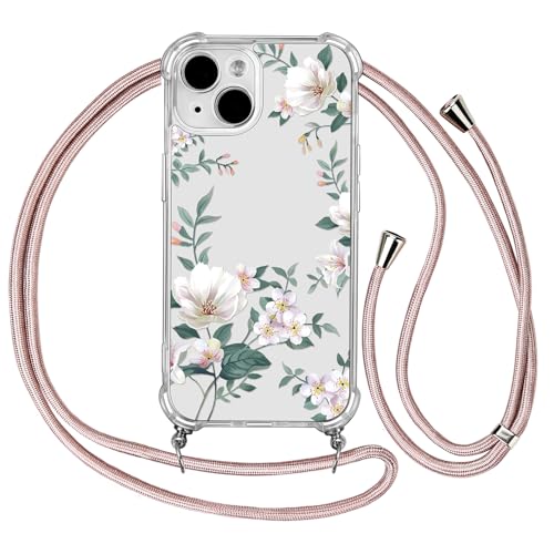 Ciciber Ttusy Handykette Hülle für iPhone 15 mit Band, Stoßfest Durchsichtig Muster Blumen Case Weiches Silikon Schutzhülle mit Kordel zum Umhängen Necklace HandyHülle für iPhone 15, 03 von Ciciber Ttusy