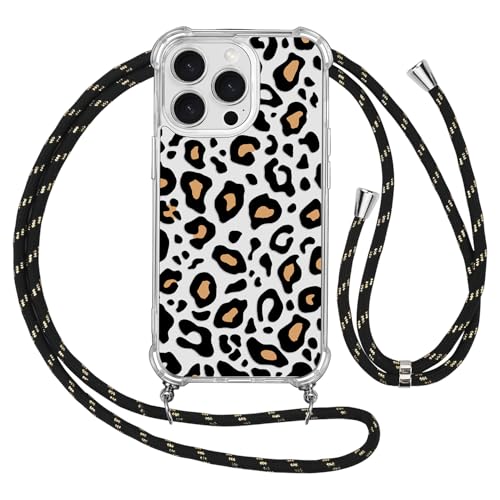 Ciciber Ttusy Handykette Hülle für iPhone 16 Pro mit Band, Stoßfest Durchsichtig Muster Leopard Case Weiches Silikon Schutzhülle mit Kordel zum Umhängen Necklace HandyHülle für iPhone 16 Pro, 07 von Ciciber Ttusy