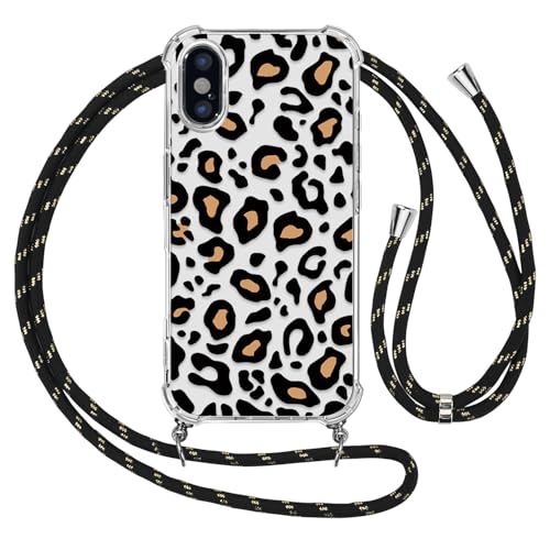 Ciciber Ttusy Handykette Hülle für iPhone X/XS mit Band, Stoßfest Durchsichtig Muster Leopard Case Weiches Silikon Schutzhülle mit Kordel zum Umhängen Necklace HandyHülle für iPhone X/XS, 07 von Ciciber Ttusy