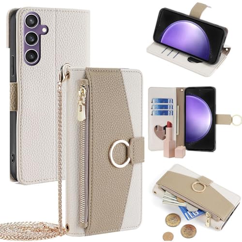 Ciciber Ttusy Hülle für Samsung Galaxy A55 5G mit Band Metallkette, Leder Flip Wallet Handyhülle mit Magnetischem Reißverschluss und Ständer Handykette Kartenfächer Spiegel Folio, Weiß Ciciber Ttusy Hülle für Samsung Galaxy A55 5G mit Band Metallkette, Leder Flip Wallet Handyhülle mit Magnetischem Reißverschluss und Ständer Handykette Kartenfächer Spiegel Folio, Weiß von Ciciber Ttusy