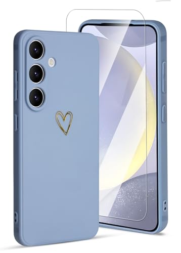 Ciciber Handyhülle für Samsung Galaxy S25 Plus Silikon Hülle mit Displayschutz, Gold Herz Muster Mädchen Handyhülle Kameraschutz Kratzfest Stoßfest Schutzhülle für Samsung Galaxy S25 Plus, Graublau von Ciciber