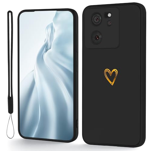 Ciciber Handyhülle für Xiaomi 13T /13T Pro Silikon Hülle, Gold Herz Muster Mädchen Handyhülle Kameraschutz Kratzfest Stoßfest Schutzhülle Dünn Bumper Phone Case für Xiaomi 13T/13T Pro, Schwarz von Ciciber