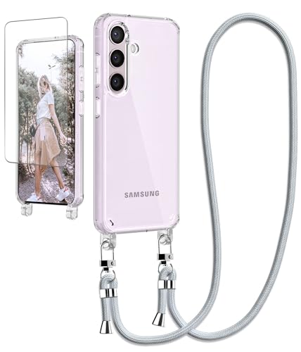 Ciciber Handykette Hülle für Samsung Galaxy A55 5G Handyhülle mit Band und Schutzfolie, Transparent Case mit Schnur zum Umhängen Kordel Necklace Hülle Schutzhülle für Samsung A55, grau von Ciciber