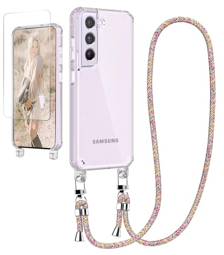 Ciciber Handykette Hülle für Samsung Galaxy S22 Handyhülle mit Band und Schutzfolie, Transparent Case mit Schnur zum Umhängen Kordel Necklace Hülle Schutzhülle für Samsung S22, Regenbogen von Ciciber