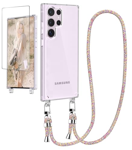 Ciciber Handykette Hülle für Samsung Galaxy S22 Ultra Handyhülle mit Band, Transparent Case mit Schnur zum Umhängen Kordel Necklace Hülle Schutzhülle für Galaxy S22 Ultra, Regenbogen von Ciciber