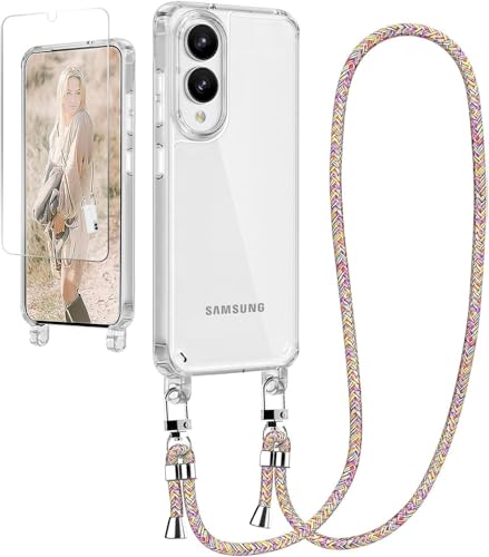 Ciciber Handykette Hülle für Samsung Galaxy S25 Edge Handyhülle mit Band und Schutzfolie, Transparent Case mit Schnur zum Umhängen Kordel Necklace Hülle Schutzhülle für Galaxy S25 Edge, Regenbogen von Ciciber