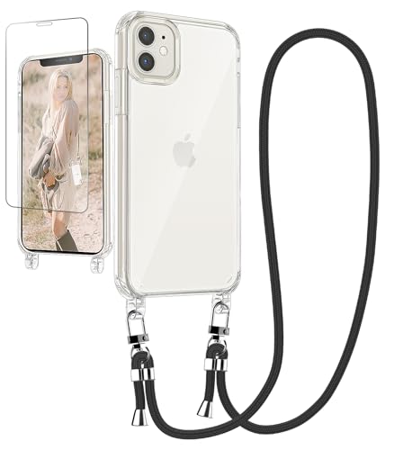 Ciciber Handykette Hülle für iPhone 11 Handyhülle mit Band und Schutzfolie, Transparent Case mit Schnur zum Umhängen Kordel Necklace Hülle Schutzhülle für iPhone 11 6.1", schwarz von Ciciber