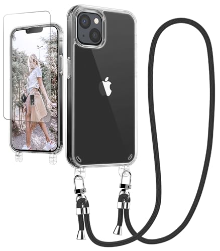 Ciciber Handykette Hülle für iPhone 13 Mini Handyhülle mit Band und Schutzfolie, Transparent Case mit Schnur zum Umhängen Kordel Necklace Hülle Schutzhülle für iPhone 13 Mini 5.4", schwarz von Ciciber