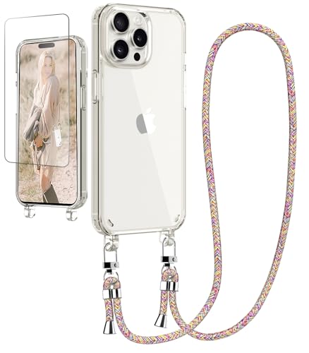 Ciciber Handykette Hülle für iPhone 13 Pro Handyhülle mit Band und Schutzfolie, Transparent Case mit Schnur zum Umhängen Kordel Necklace Hülle Schutzhülle für iPhone 13 Pro 6.1", Regenbogen von Ciciber