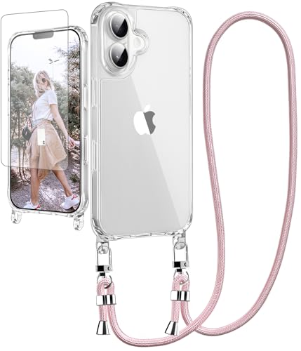 Ciciber Handykette Hülle für iPhone 16 Handyhülle mit Band und Schutzfolie, Transparent Case mit Schnur zum Umhängen Kordel Necklace Hülle Schutzhülle für iPhone 16 6.1", roségold Ciciber Handykette Hülle für iPhone 16 Handyhülle mit Band und Schutzfolie, Transparent Case mit Schnur zum Umhängen Kordel Necklace Hülle Schutzhülle für iPhone 16 6.1", roségold von Ciciber