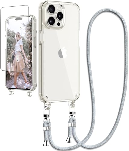 Ciciber Handykette Hülle für iPhone 16 Pro Max Handyhülle mit Band und Schutzfolie, Transparent Case mit Schnur zum Umhängen Kordel Necklace Hülle Schutzhülle für iPhone 16 Pro Max 6.9", grau Ciciber Handykette Hülle für iPhone 16 Pro Max Handyhülle mit Band und Schutzfolie, Transparent Case mit Schnur zum Umhängen Kordel Necklace Hülle Schutzhülle für iPhone 16 Pro Max 6.9", grau von Ciciber