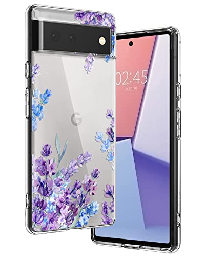 Ciciber Hülle Kompatibel mit Google Pixel 6a, Dünne Transparent TPU-Silikon und Kratzern Handyhülle für Google Pixel 6a, Cover Transparent mit Motiv Blumen Schützt vor Stößen Case Lila/Lavendel von Ciciber